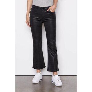 Frame Le Mini Boot Crop Jeans Mid Rise Noir Croc Coated Black SZ 25 NWT